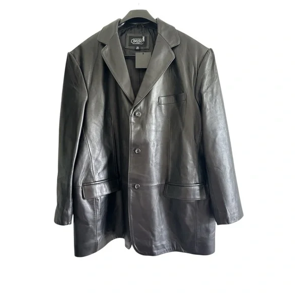 BGSD Men's Black Genuine Leather Blazer Jacket Size 2XL NWT - Picture 2 of 10
